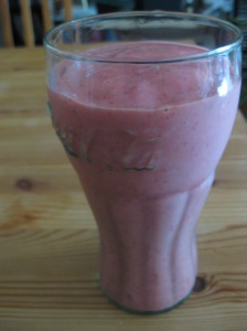Presenting the strawberry banana smoothie.